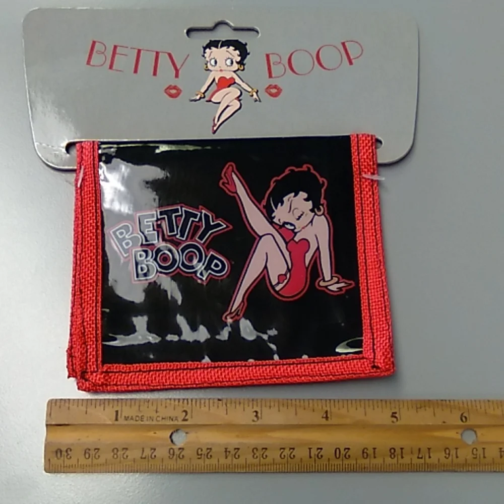 Betty Boop folding money wallet bag black vinyl with red trim small adult kid